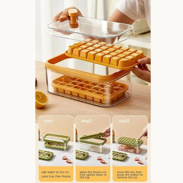 ChillMate™ – 2-Layer Ice Cube Tray with Scoop | Easy Demolding | 64 Cubes in One Go