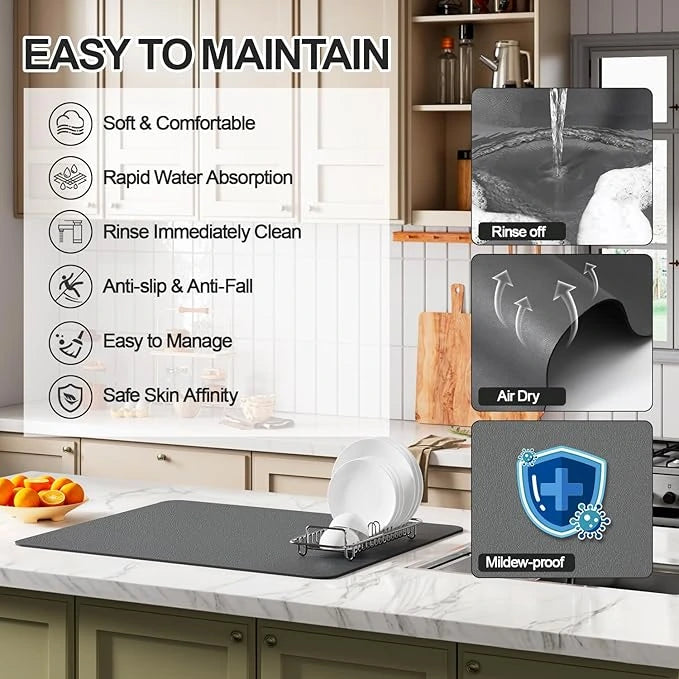 DryEdge™ – Absorbent Sink Mat | Quick-Dry, Anti-Slip Base | For Wet Counters & Dish Racks