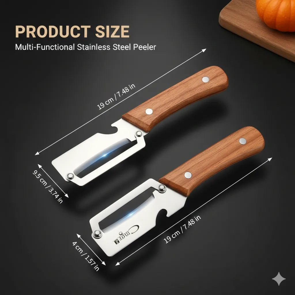 PurePeeler™ – 2in1 Vegetable Peeler + Bottle Opener | Clean Peeling | Stainless Steel Blade | Wooden Handle