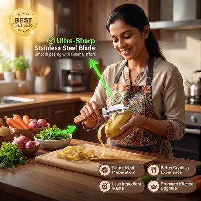 PurePeeler™ – 2in1 Vegetable Peeler + Bottle Opener | Clean Peeling | Stainless Steel Blade | Wooden Handle