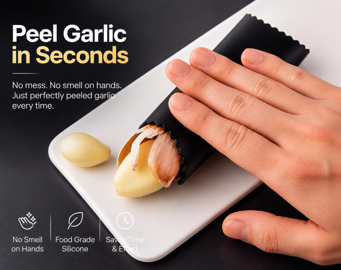 GarlicPeeler™ – Soft Silicone Peeler | Anti-Odor Roll Tube | Effortless Clove Peeling